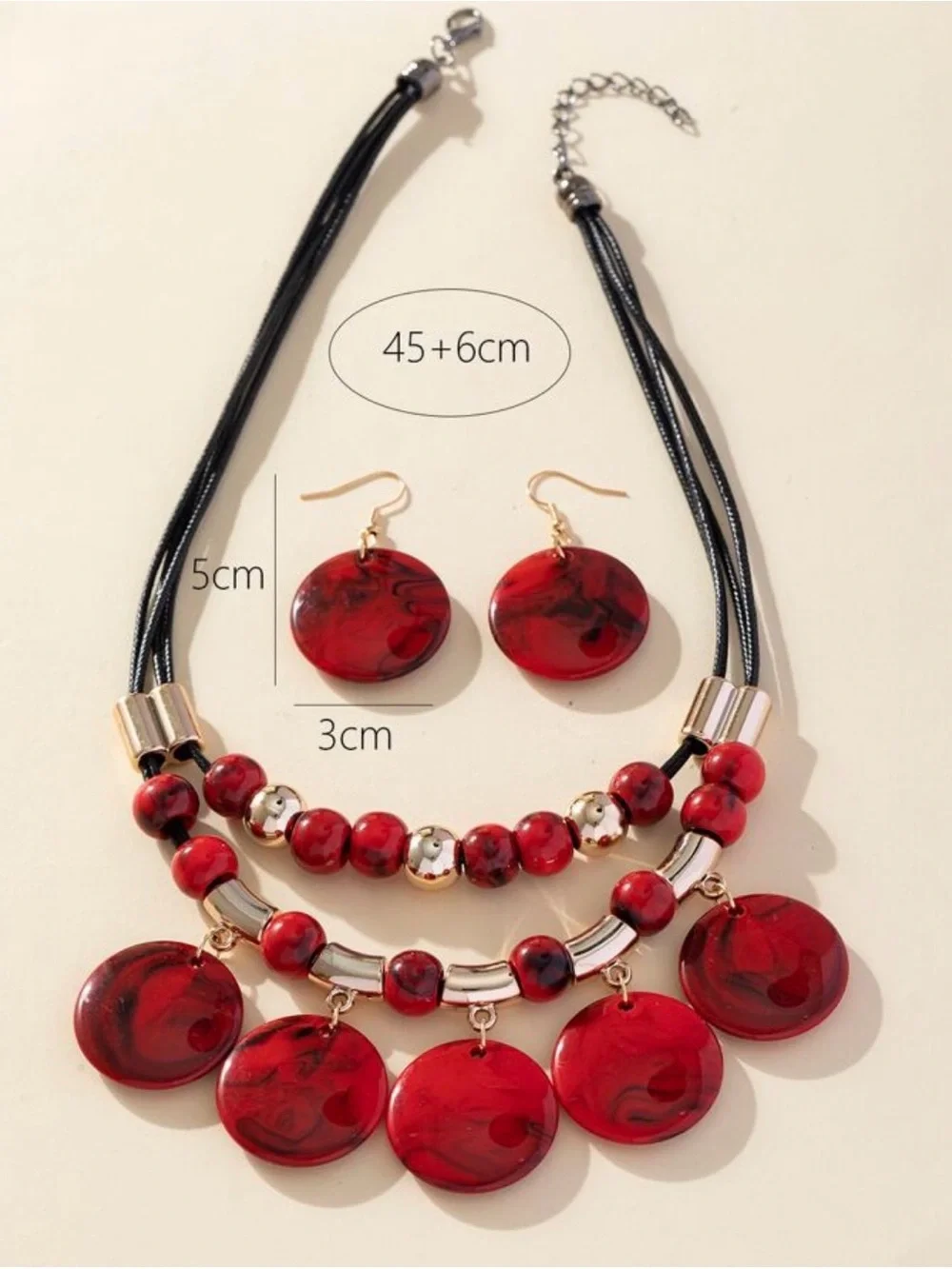 Bold Red Statement Necklace & Earring Set